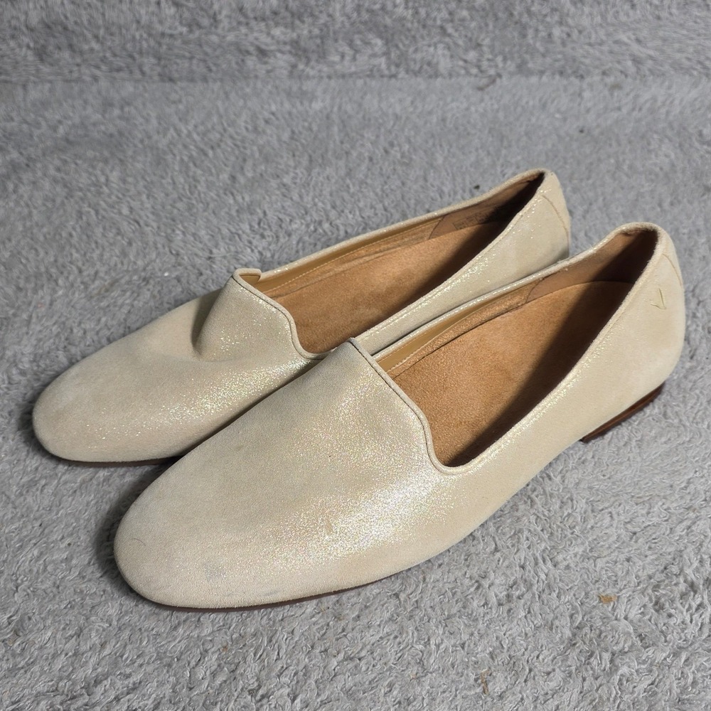 Vionic Willa Loafers Light Gold Metallic Suede Slip On Flats Shoes 9.5 NEW
